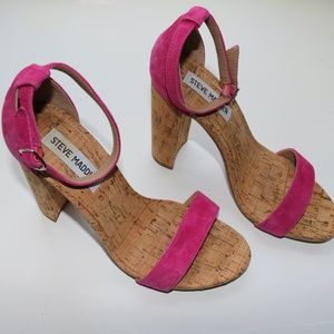 Steve Madden pink suede sandals w/cork sole and heel